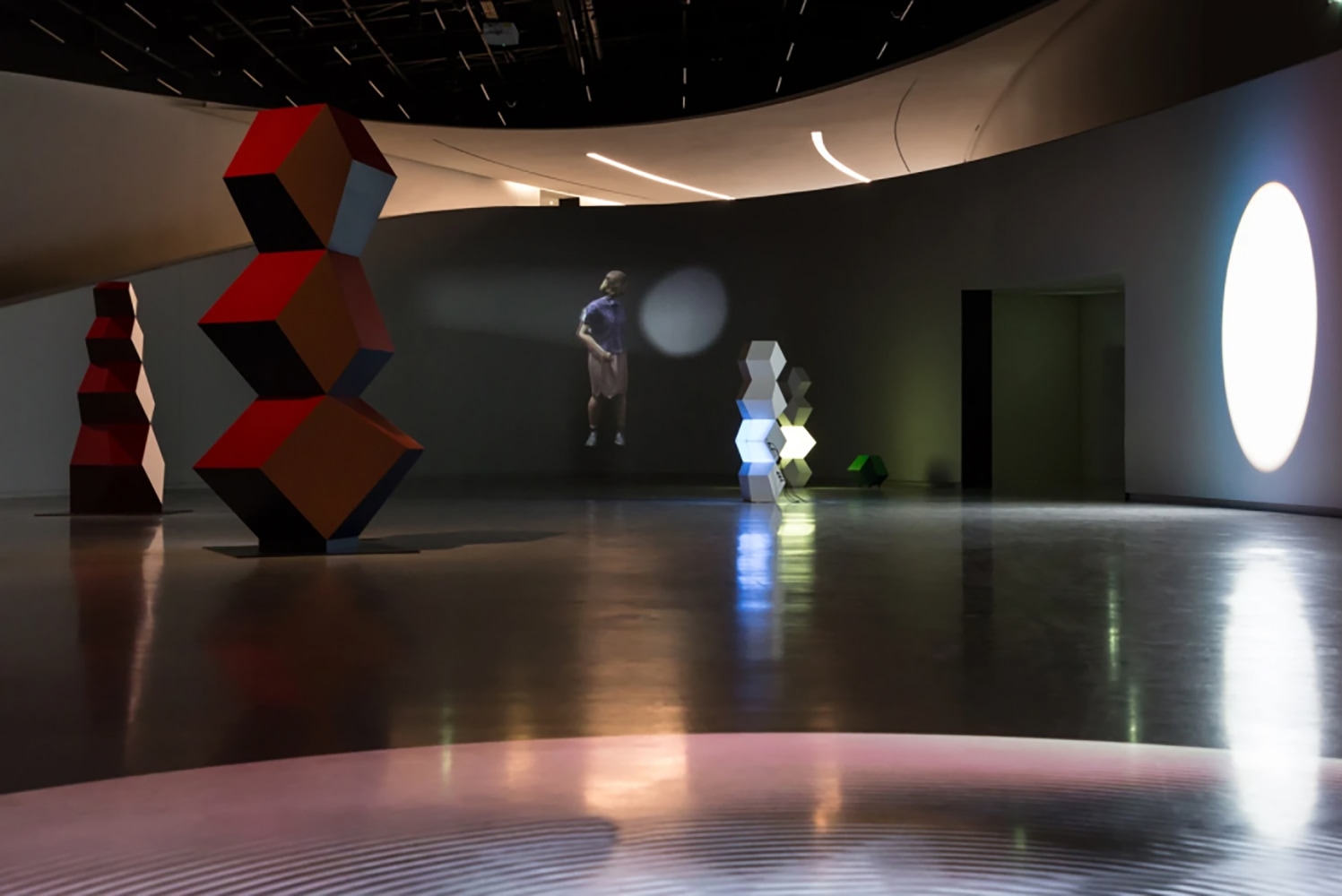 Installation view of sculptures by Angela Bulloch