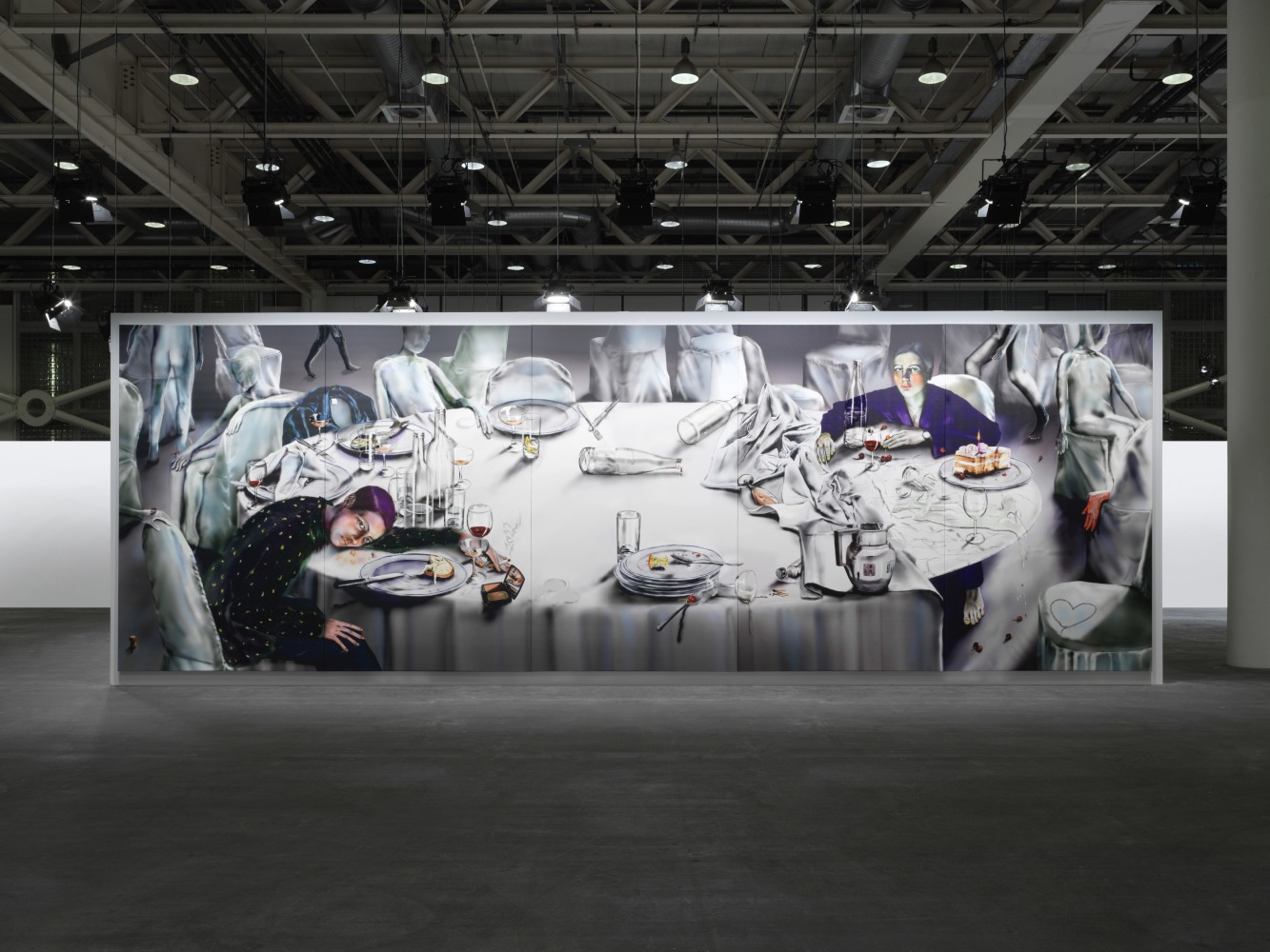 installation view of digital painting of a table by Louisa Gagliardi