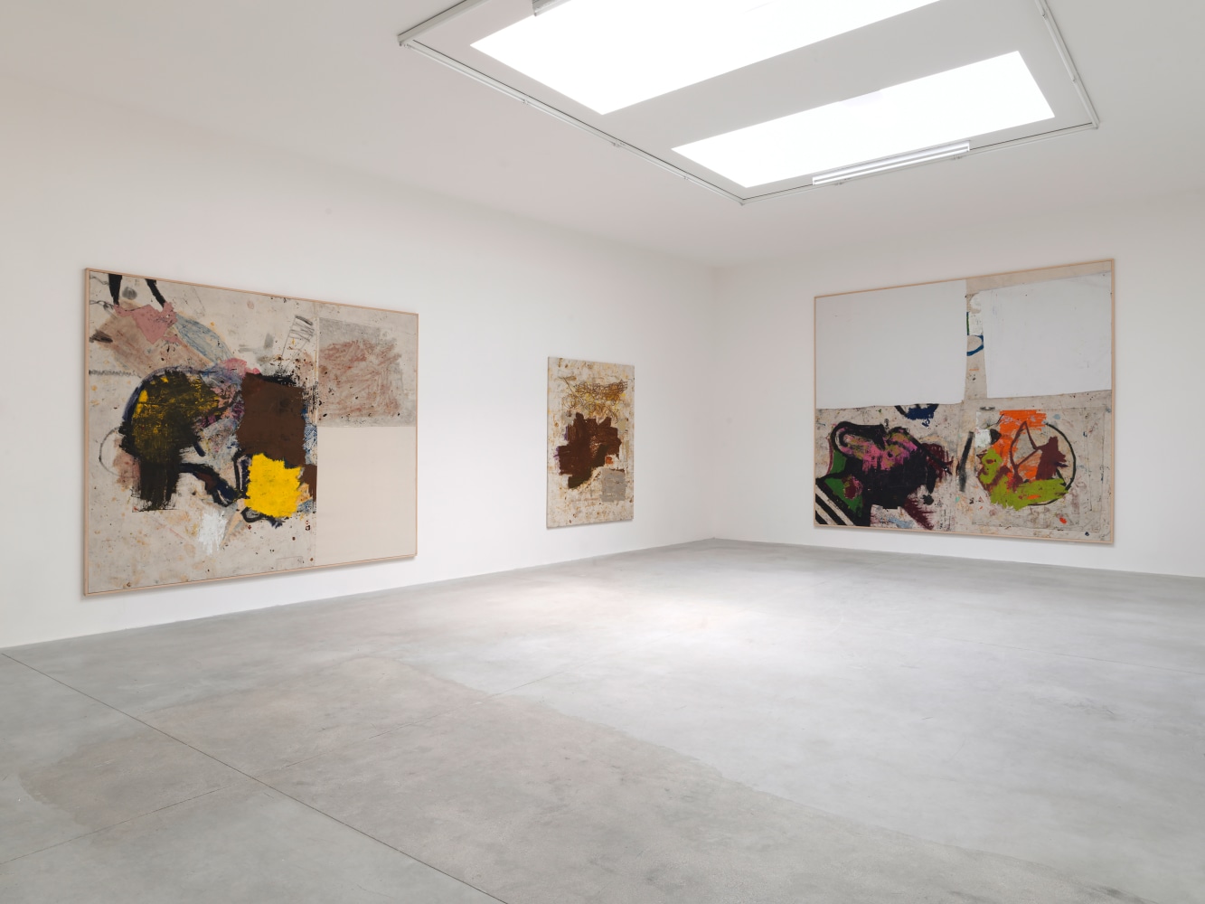 Installation view of paintings by Joe Bradley