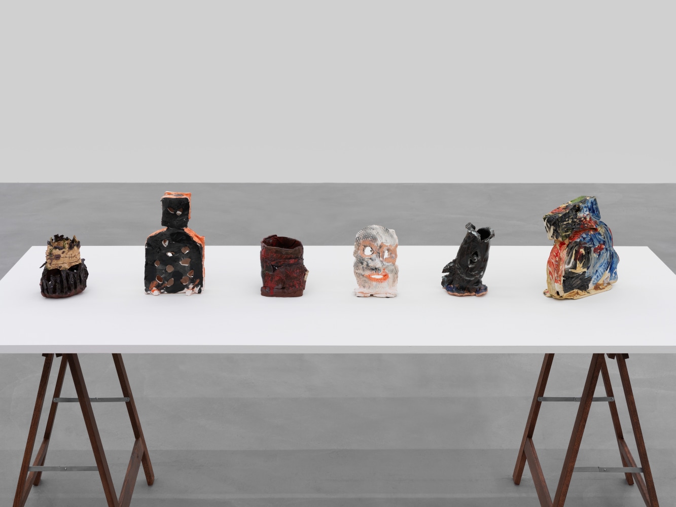 Installation view of Josh Smith paintings and ceramics exhibition