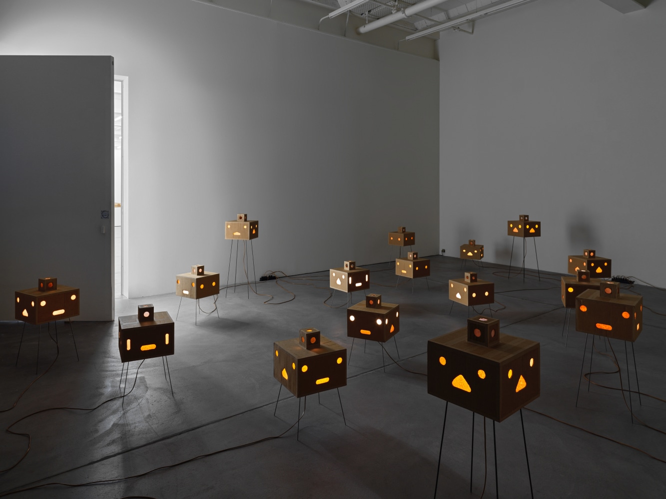 Installation view of Jean-Frédéric Schnyder paintings and cardboard sculpture exhibition