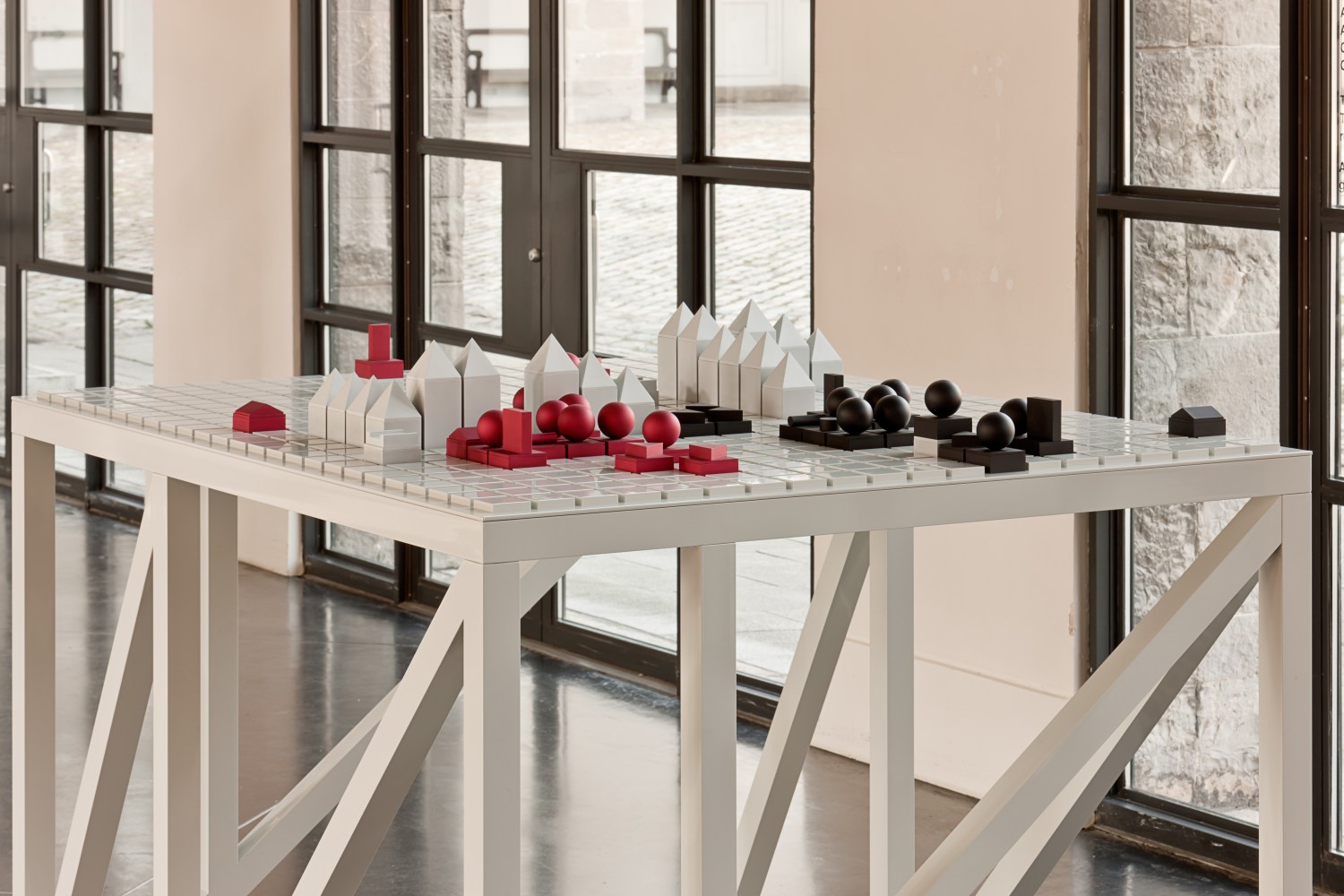 Installation view of sculpture by Liam Gillick