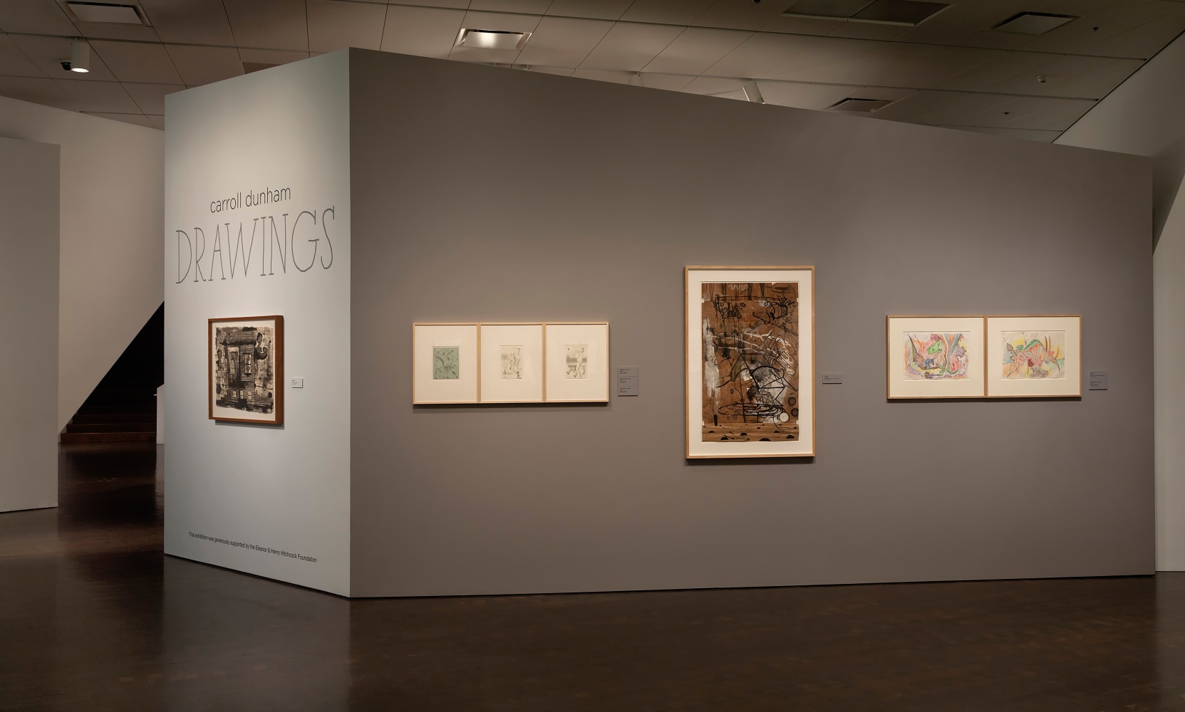Installation view of drawings by Carroll Dunham