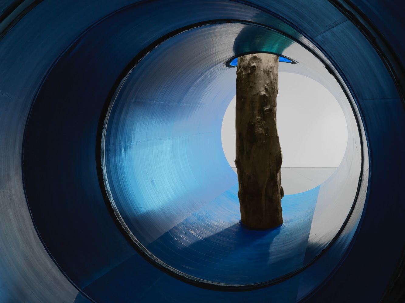 Installation view of sculpture by Oscar Tuazon