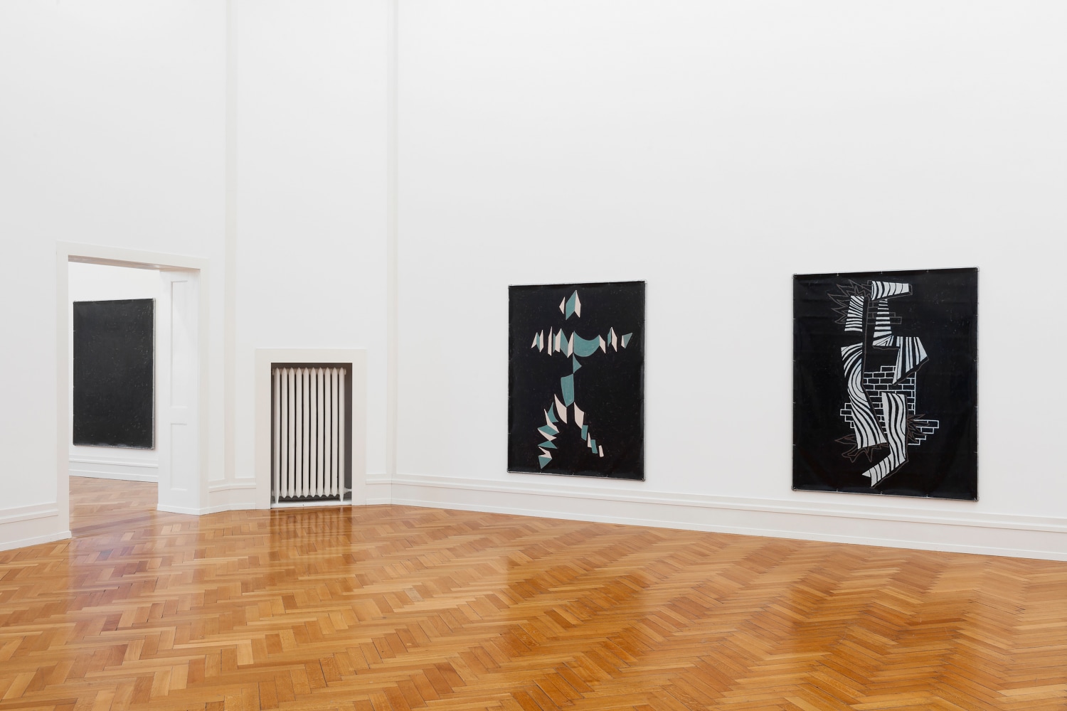 Installation views of paintings by Valentin Carron