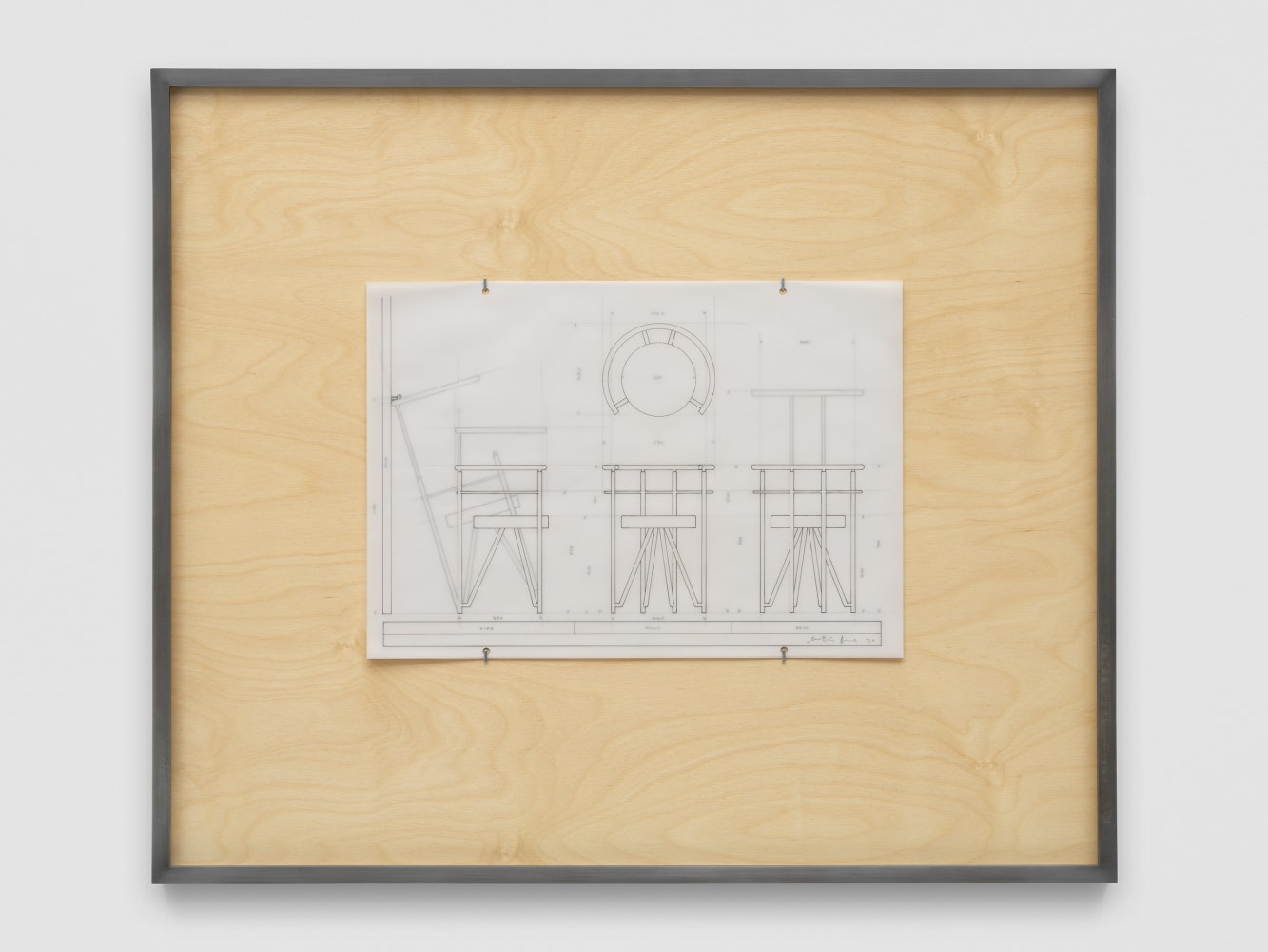 NLF / CH01 2020 Patinated steel, stained plywood, pen, tracing paper 75.5 x 64 x 4 cm / 29 5/8 x 25 1/4 x 1 5/8 in