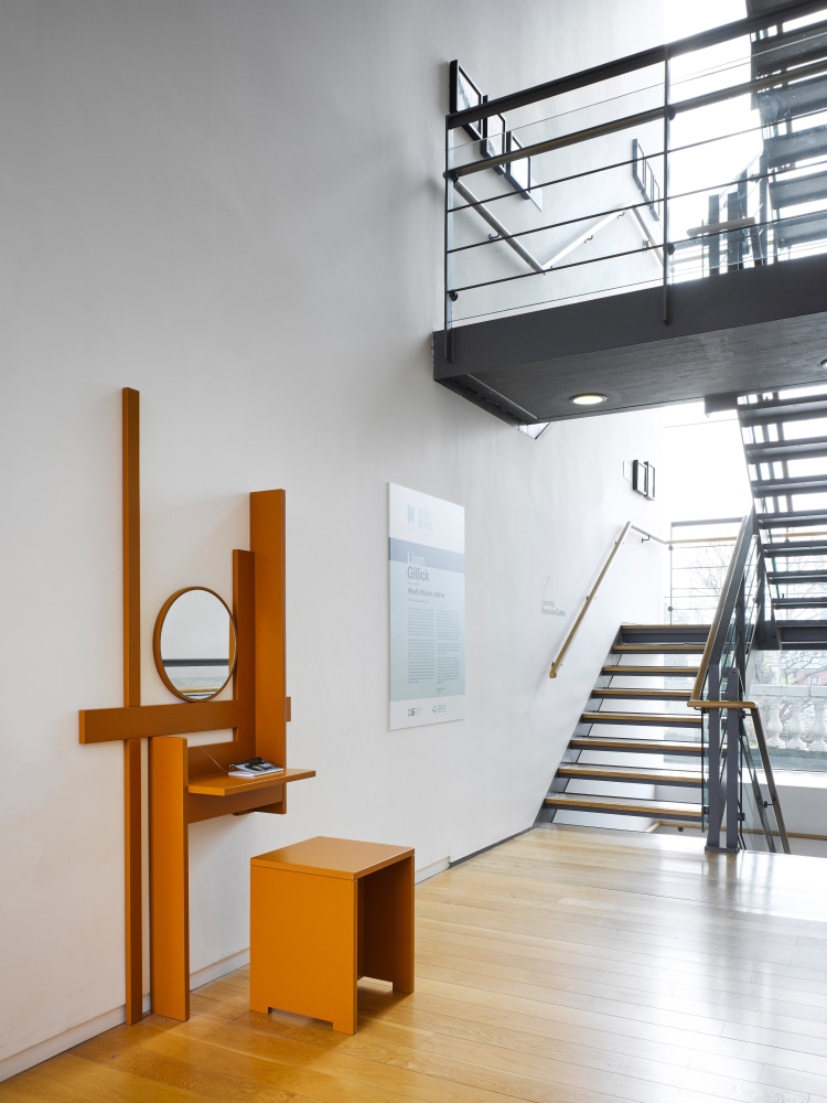 Installation view of sculptures by Liam Gillick