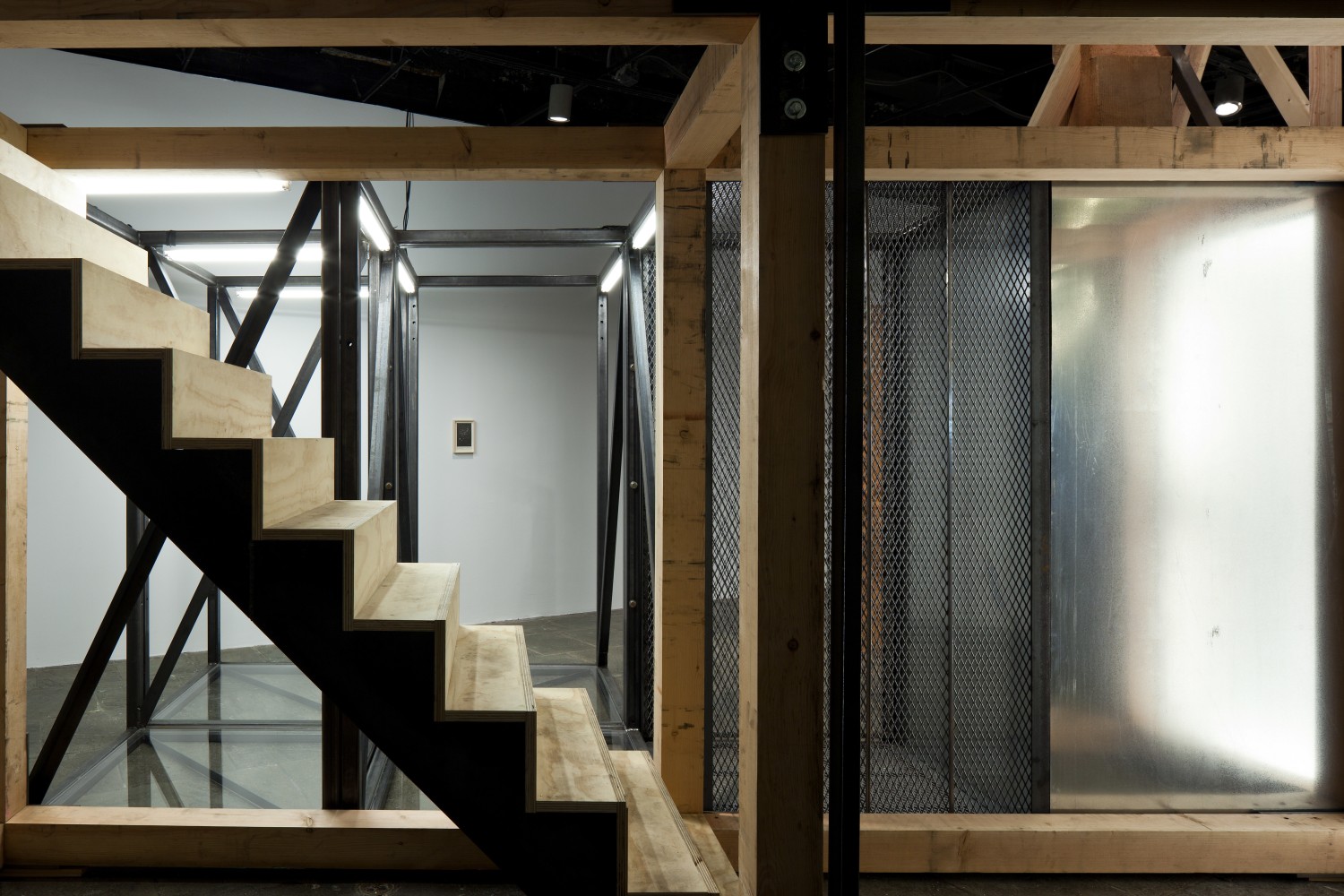 Installation view of sculpture by Oscar Tuazon