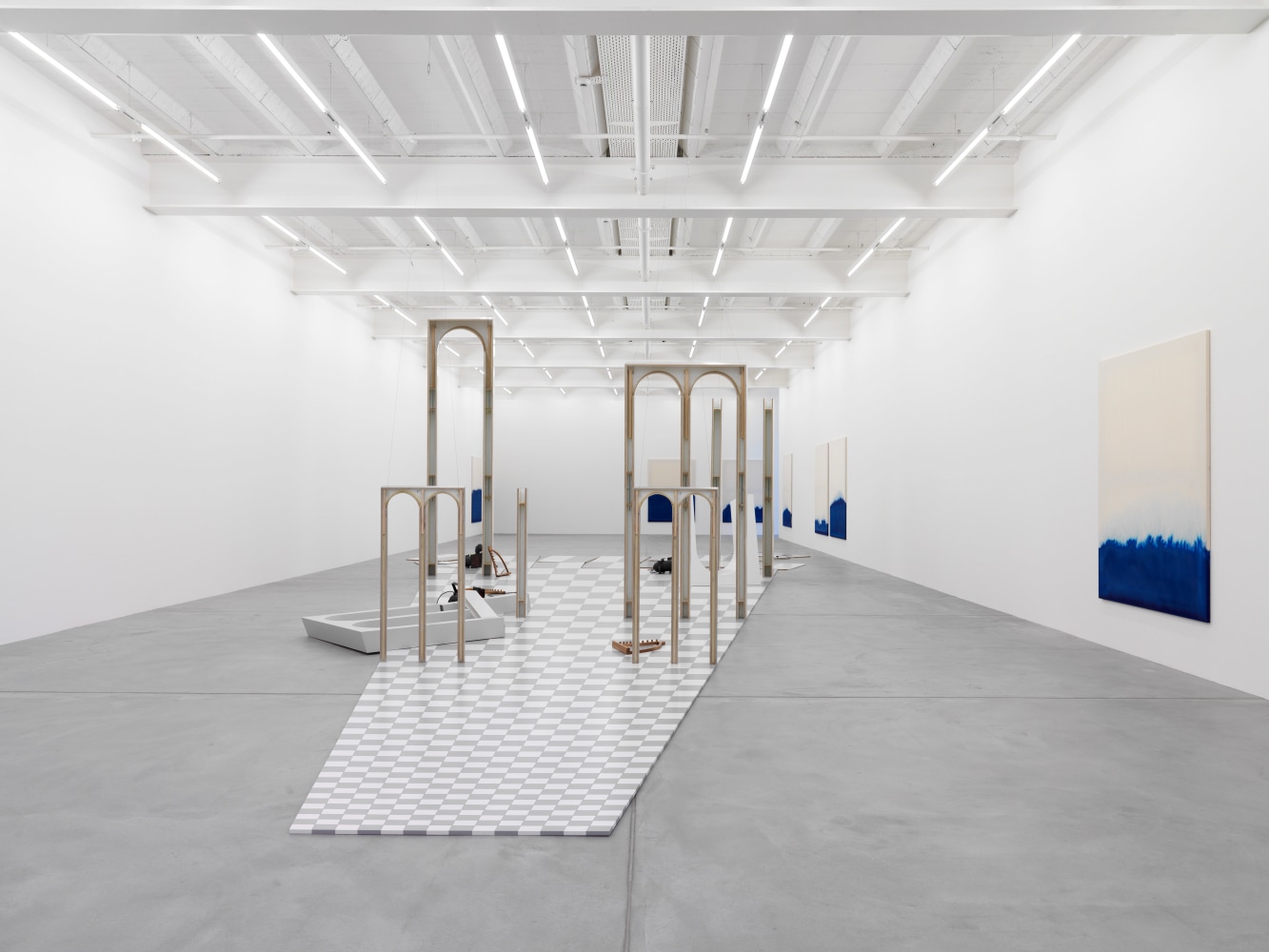 Installation view of paintings and sculptures by Latifa Echakhch
