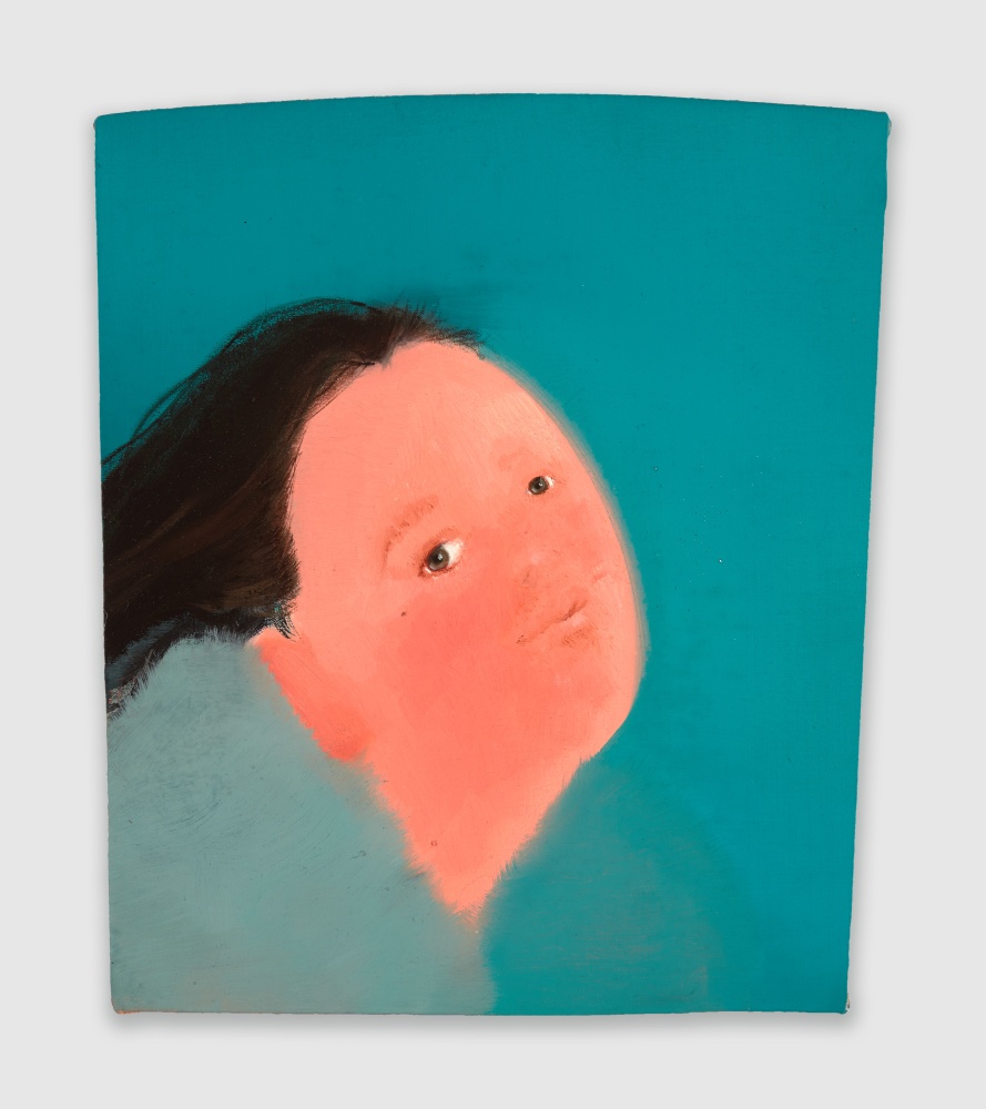 portrait painting with blue background by Sofia Mitsola