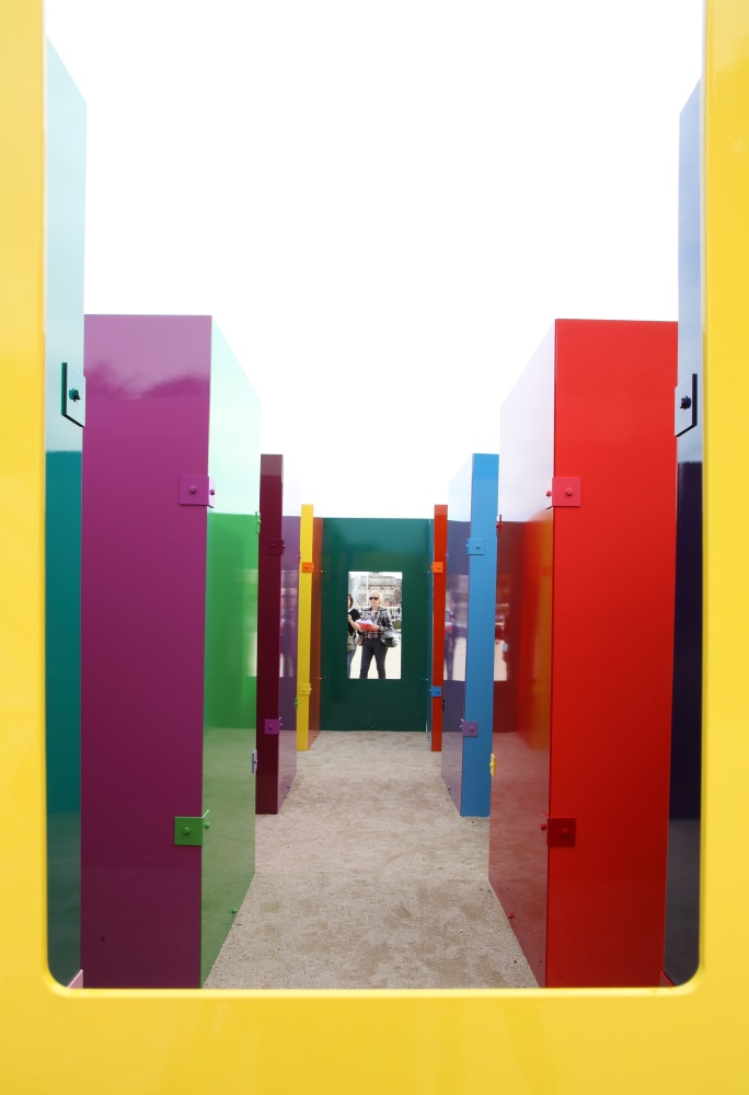 Installation view of sculpture by Sam Falls