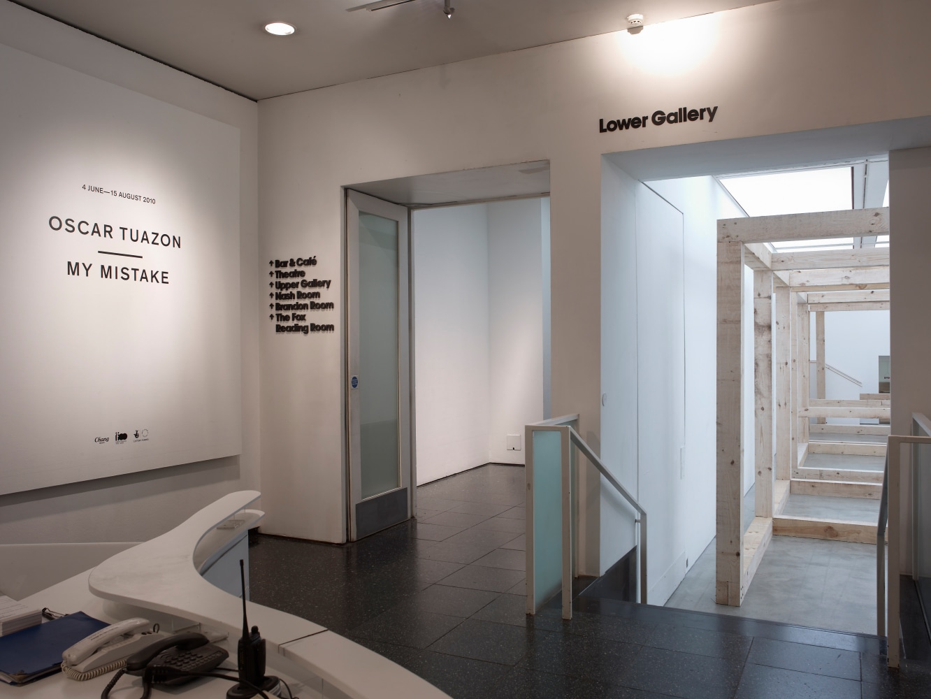 Installation view of sculpture by Oscar Tuazon