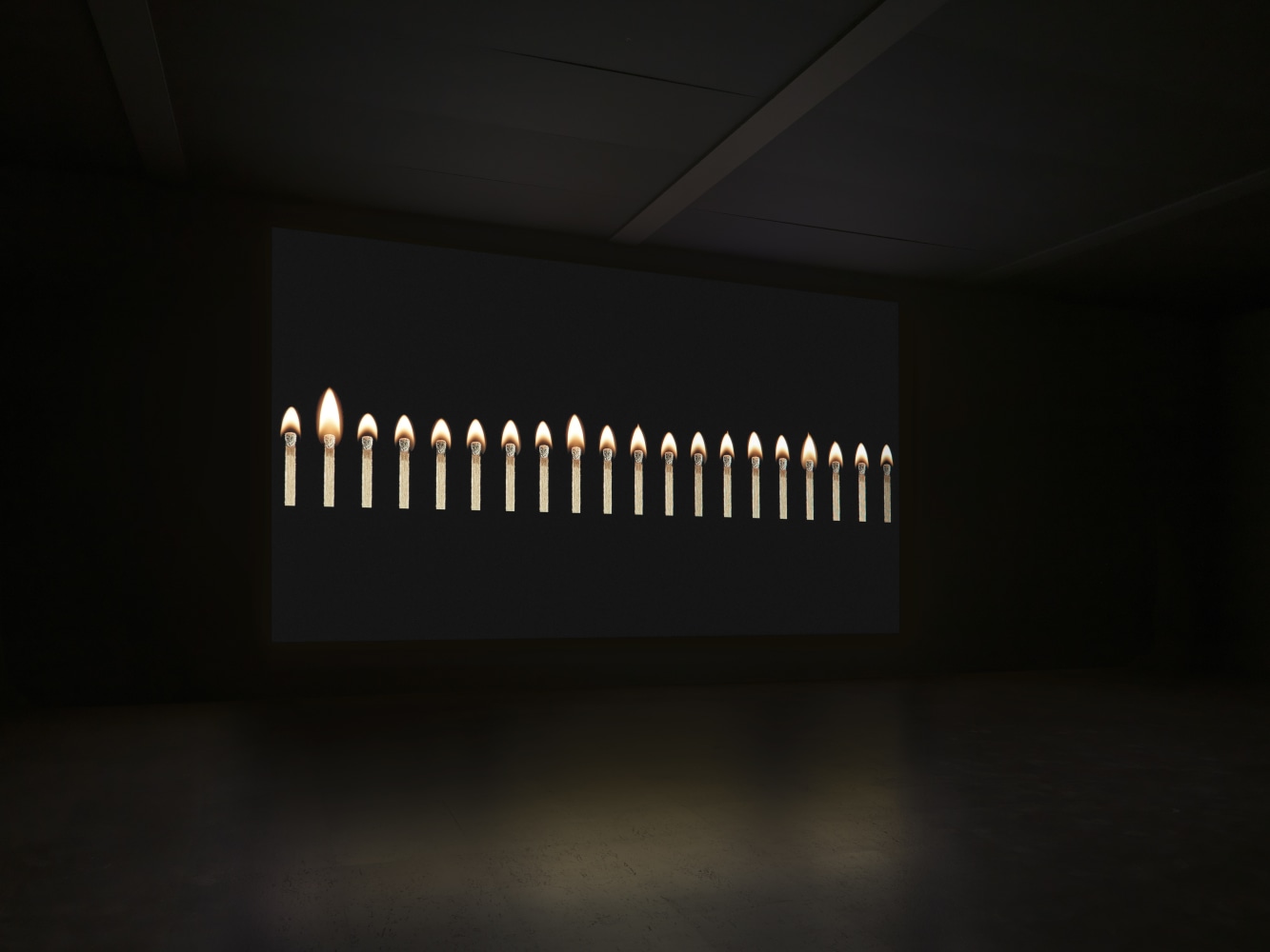 Installation view of Doug Aitken video and sculpture exhibition