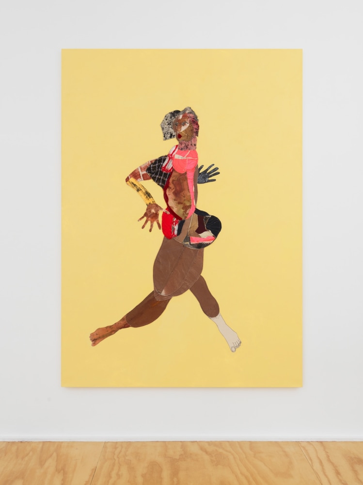 FAST GIRL  2020  Fabric, charmeuse, silk, velvet, paper, pigment, acrylic, and painted   213.5 x 152.5 x 4 cm / 84 x 60 x 1 1/2 inches