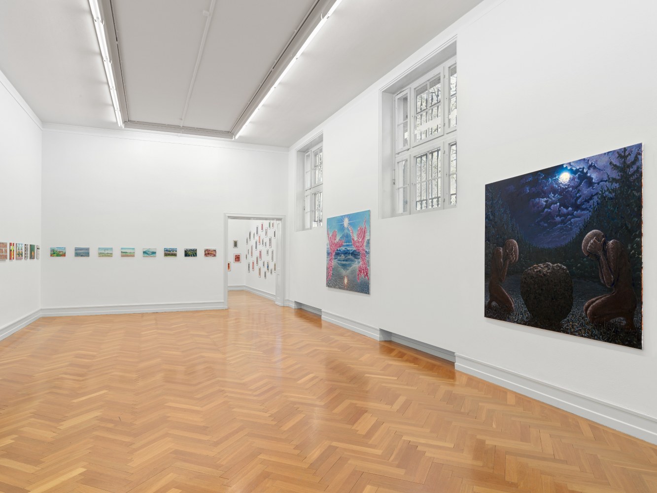 Installation view of sculptures and paintings by Jean-Frédéric Schnyder
