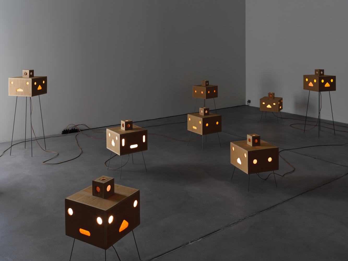 Installation view of Jean-Frédéric Schnyder paintings and cardboard sculpture exhibition