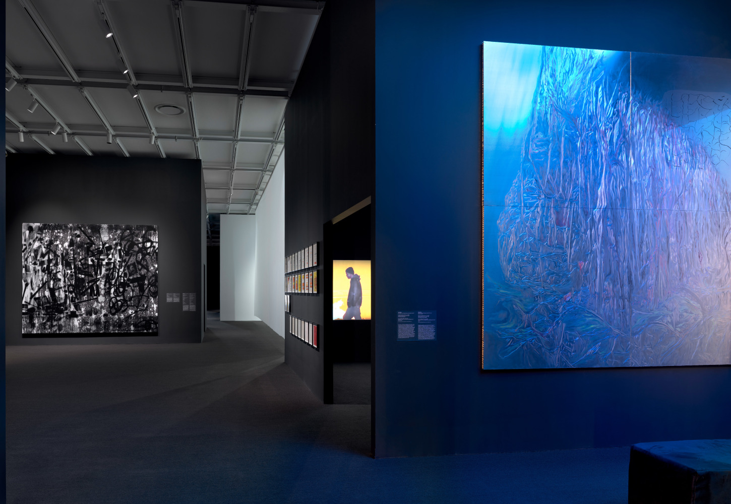 installation view of black and white painting by Adam Pendleton