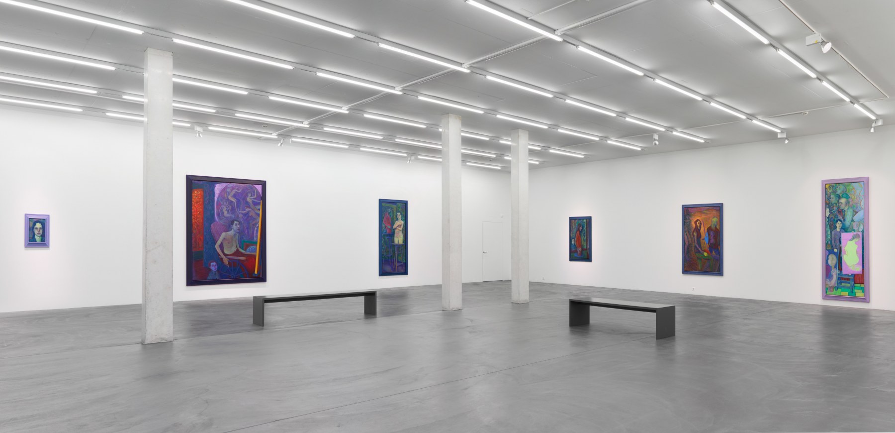 Installation view of Steven Shearer paintings, drawings, and printed works exhibition