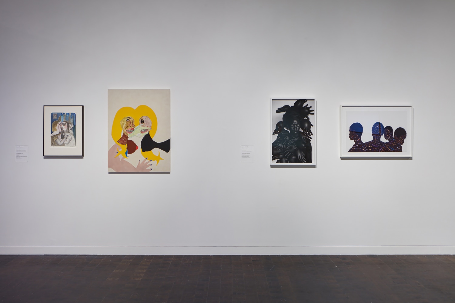Installation view of paintings by Tschabalala Self