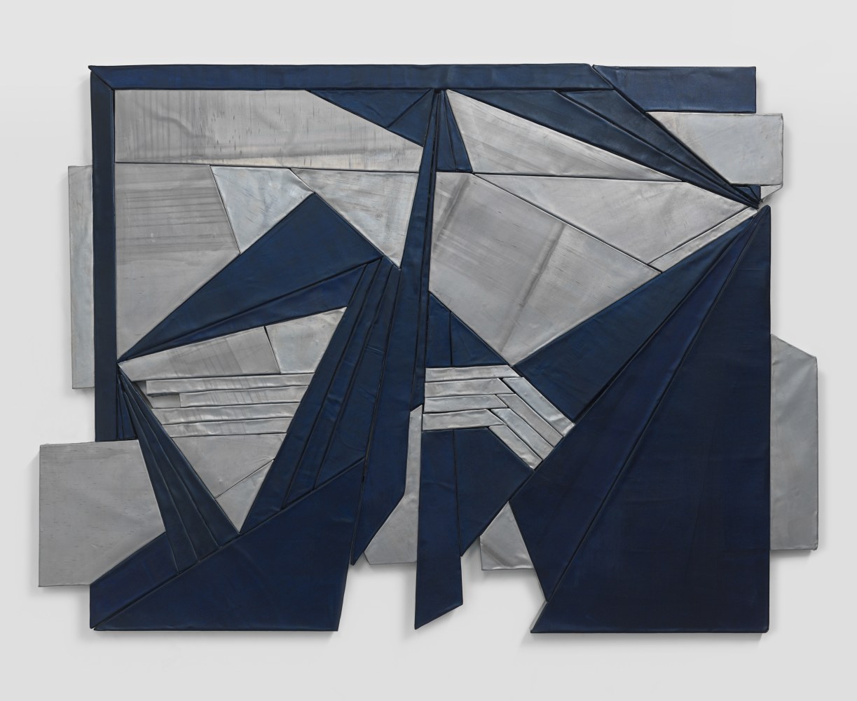 Wall relief by Wyatt Kahn Untitled (Blue) 2020 Oil stick on lead on panel 123 x 167.5 cm / 48 1/2 x 66 in