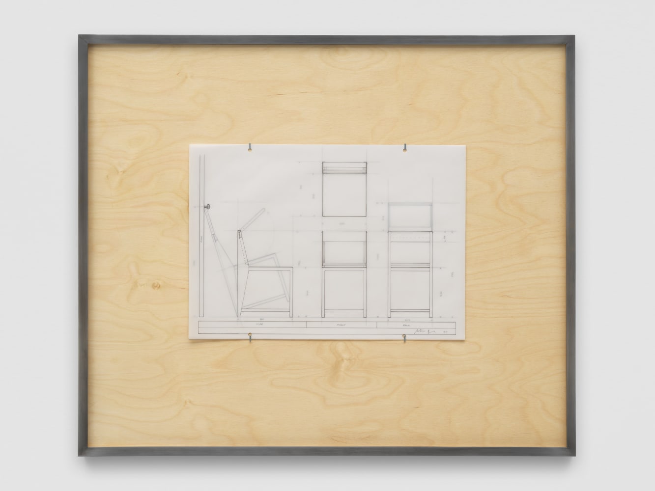 NLF / CH02 2020 Patinated steel, stained plywood, pen, tracing paper 75.5 x 64 x 4 cm / 29 5/8 x 25 1/4 x 1 5/8 in SOLD