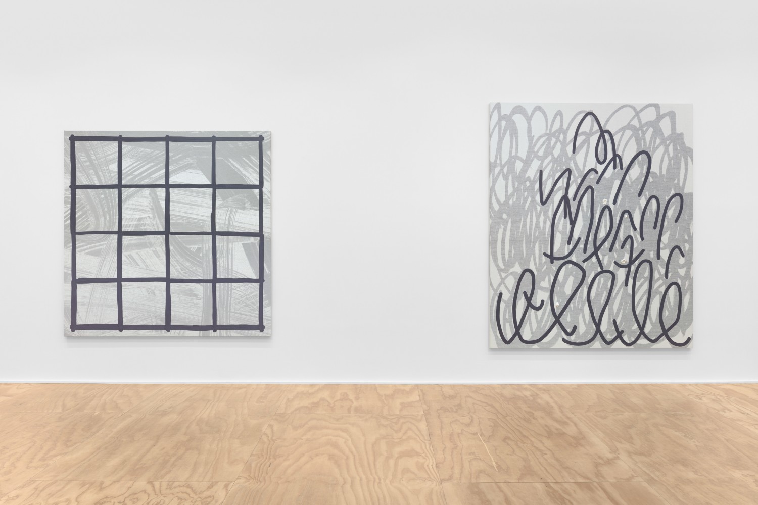 Installation view of paintings by Amy Feldman