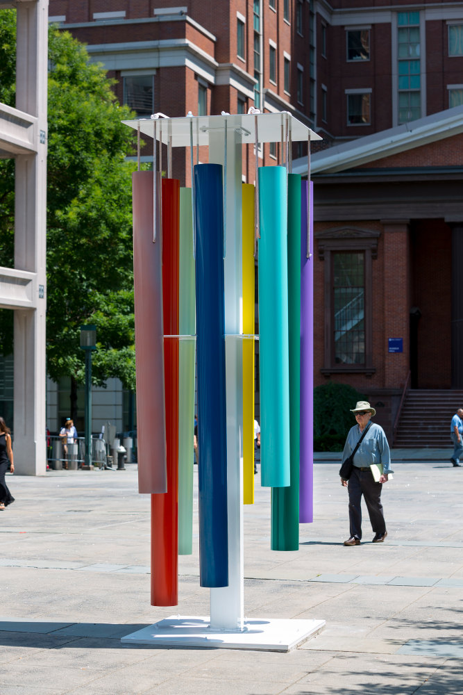 Installation view of sculpture by Sam Falls