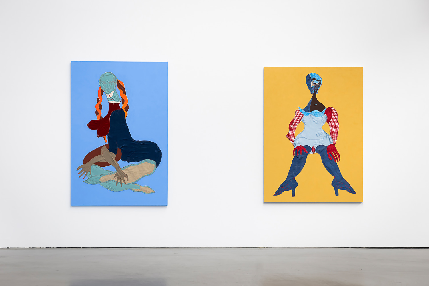 Installation view of paintings by Tschabalala Self