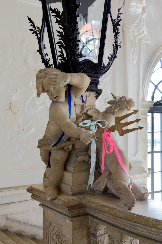 Installation view of sculpture add ons by Karen Kilimnik