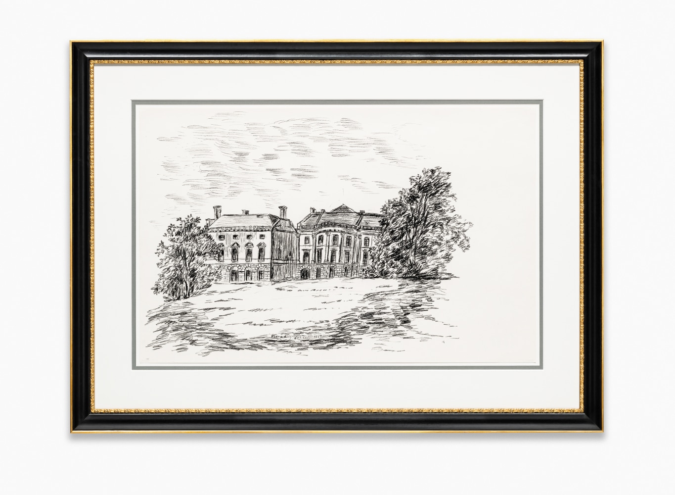 Picadilly, London in 1807. the quiet countryside with mansions - great gentlemen&amp;#39;s clubs of London

2020

China marker on paper

Sheet 57 x 89 cm / 22 1/2 x 35 in

Frame 88 x 119.5 x 3.5 cm / 34 5/8 x 47 x 1 3/8 in

&amp;copy; Karen Kilimnik