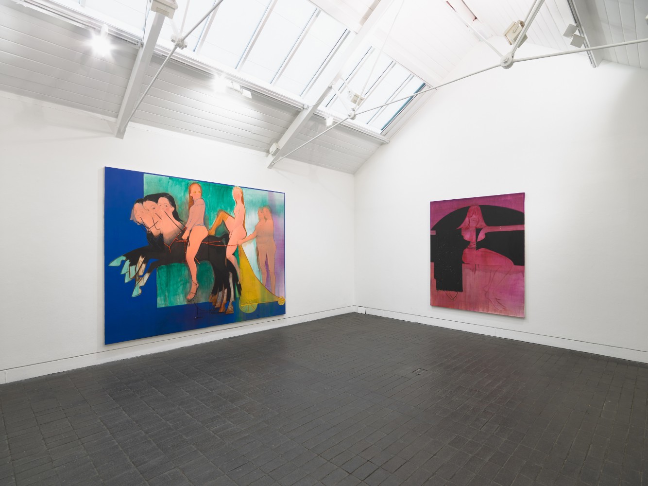 installation view of paintings by Sofia Mitsola
