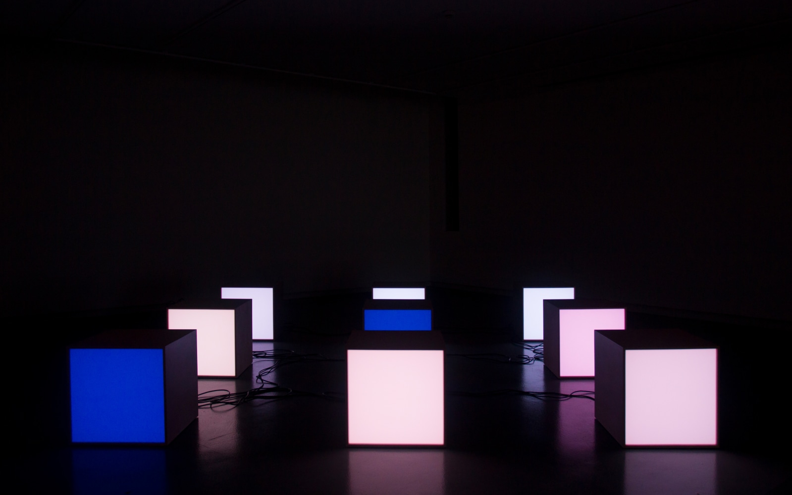 Installation view of sculptures by Angela Bulloch