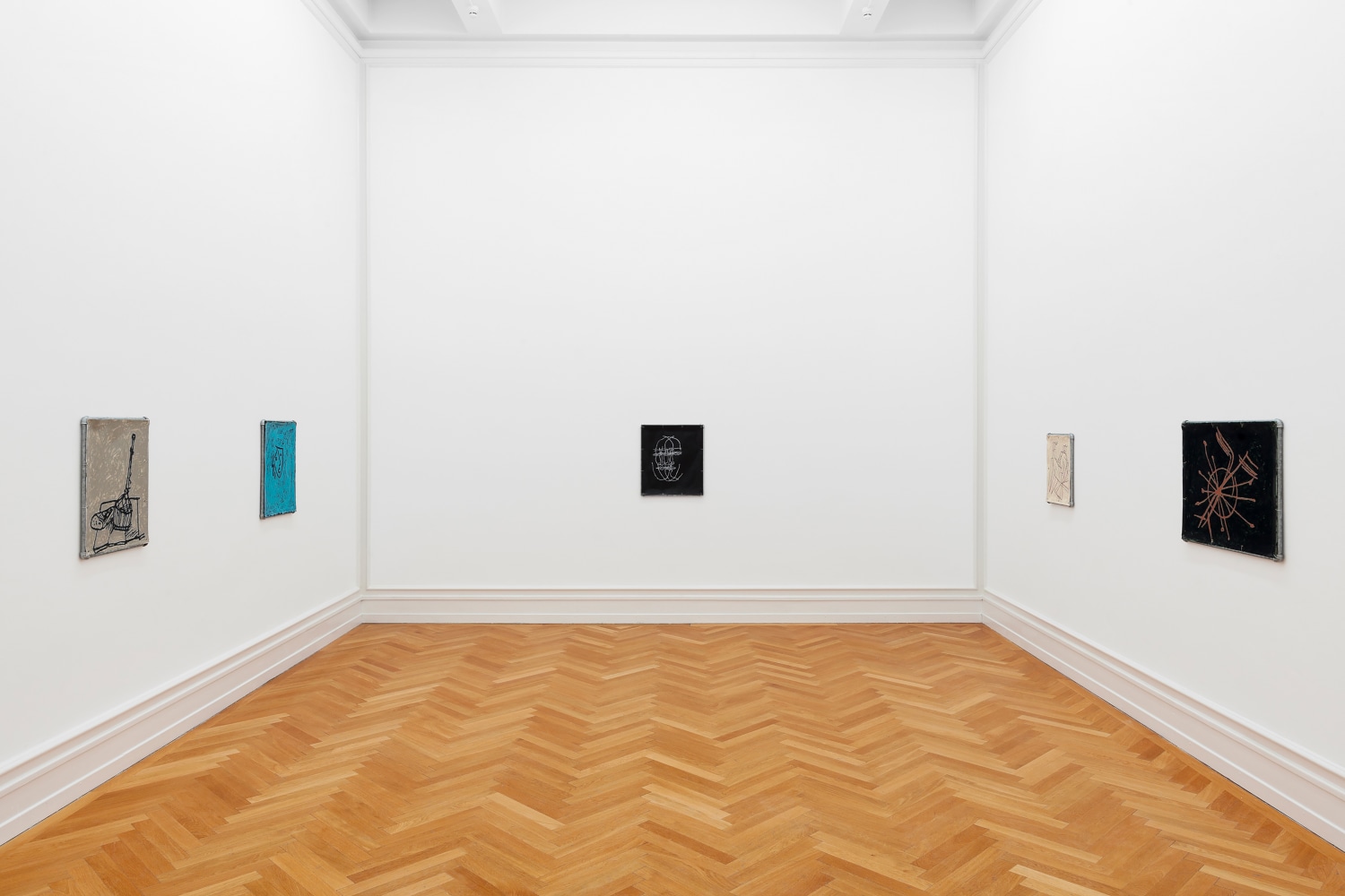 Installation views of paintings by Valentin Carron