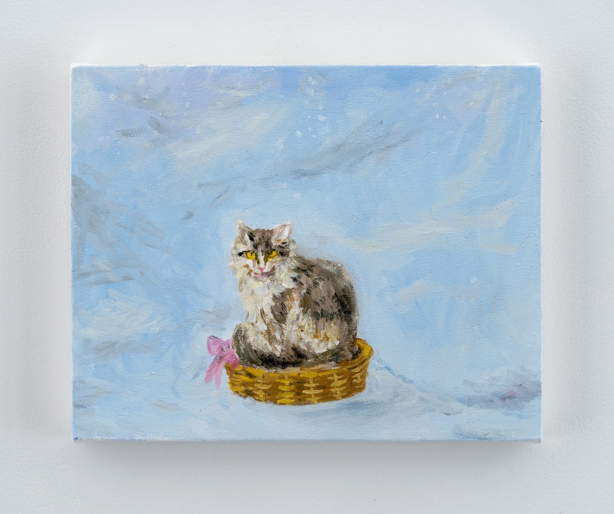 the cat sitting in its favorite basket out in the blizzard, the Himalaya

2020

Water soluble oil color on canvas

20.5 x 25.5 cm / 8 x 10 in

&amp;copy; Karen Kilimnik