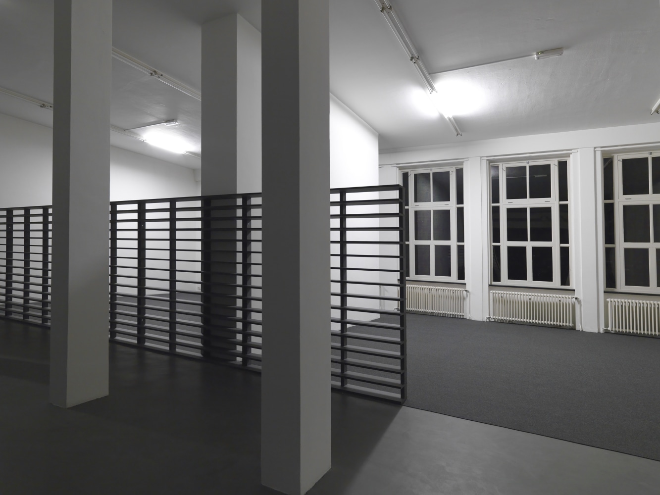 Installation view of sculptures by Liam Gillick