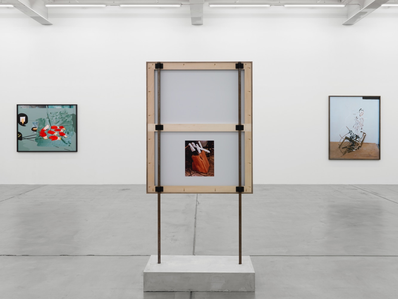 Installation view of Lucas Blalock photography and sculpture exhibition