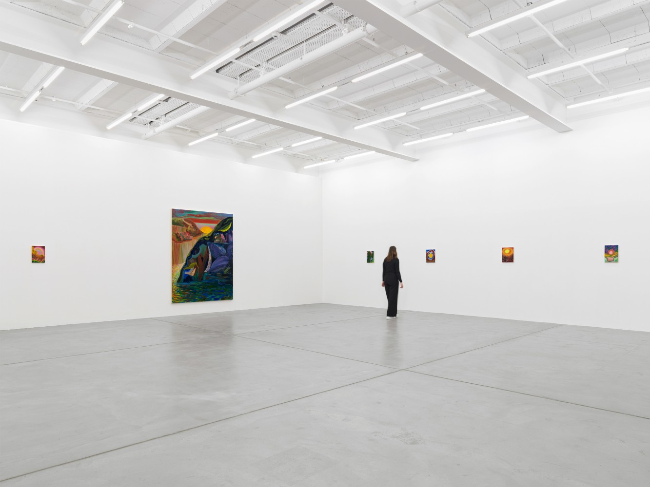 Installation view of Shara Hughes paintings