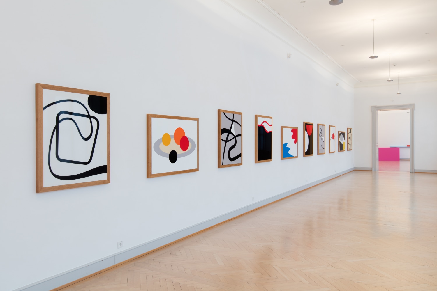 Installation view of wall works by Gerwald Rockenschaub