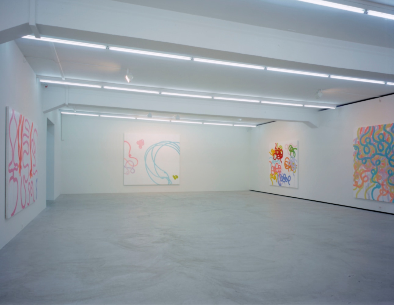 Installation view of Sue Williams painting exhibition