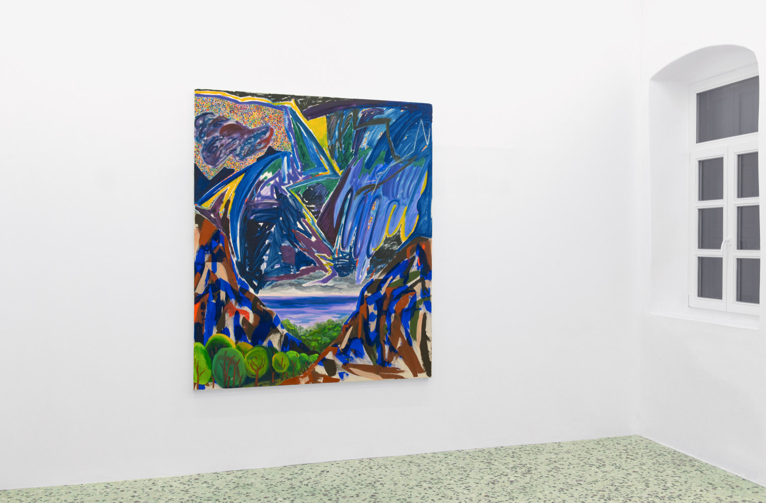 Installation view of Shara Hughes paintings exhibition