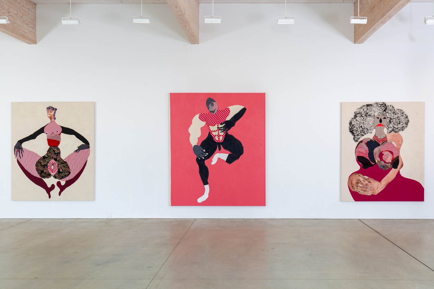 Installation view of paintings by Tschabalala Self