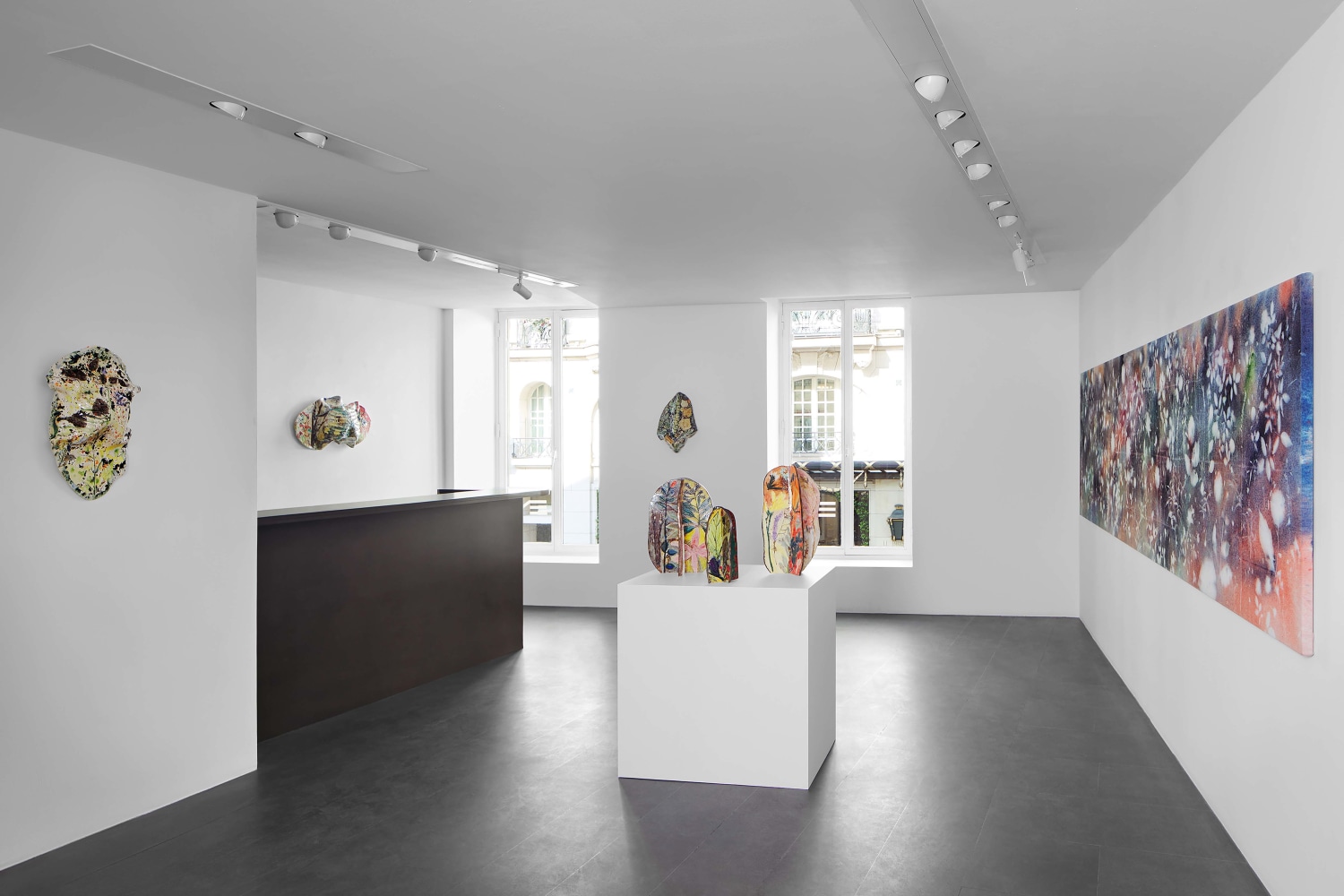 Installation view, Jean-Marie Appriou, Sam Falls, Shara Hughes, Galerie Eva Presenhuber at 75 Faubourg, Paris, 2021