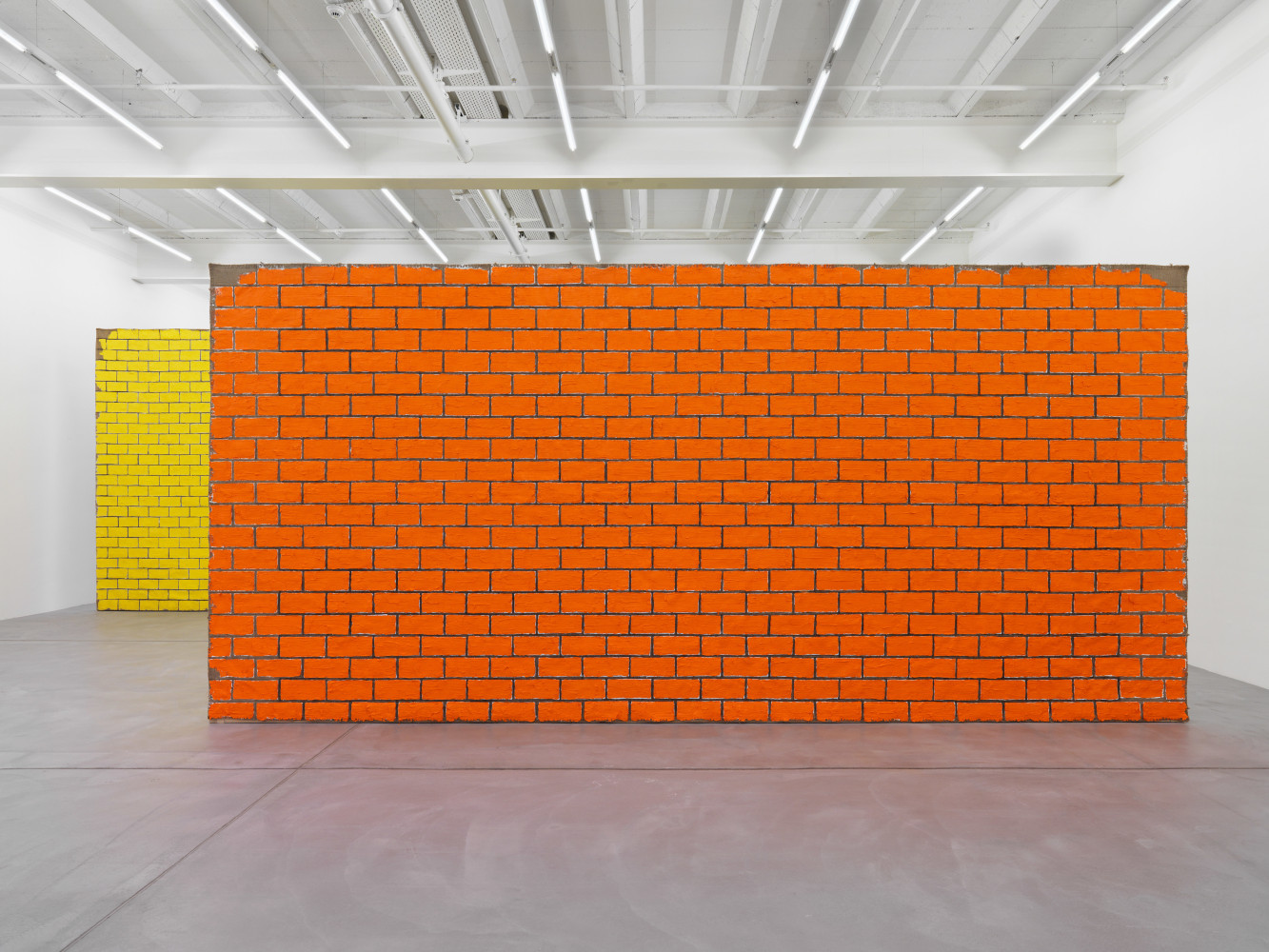 Installation view of Ugo Rondinone brick wall paintings exhibition