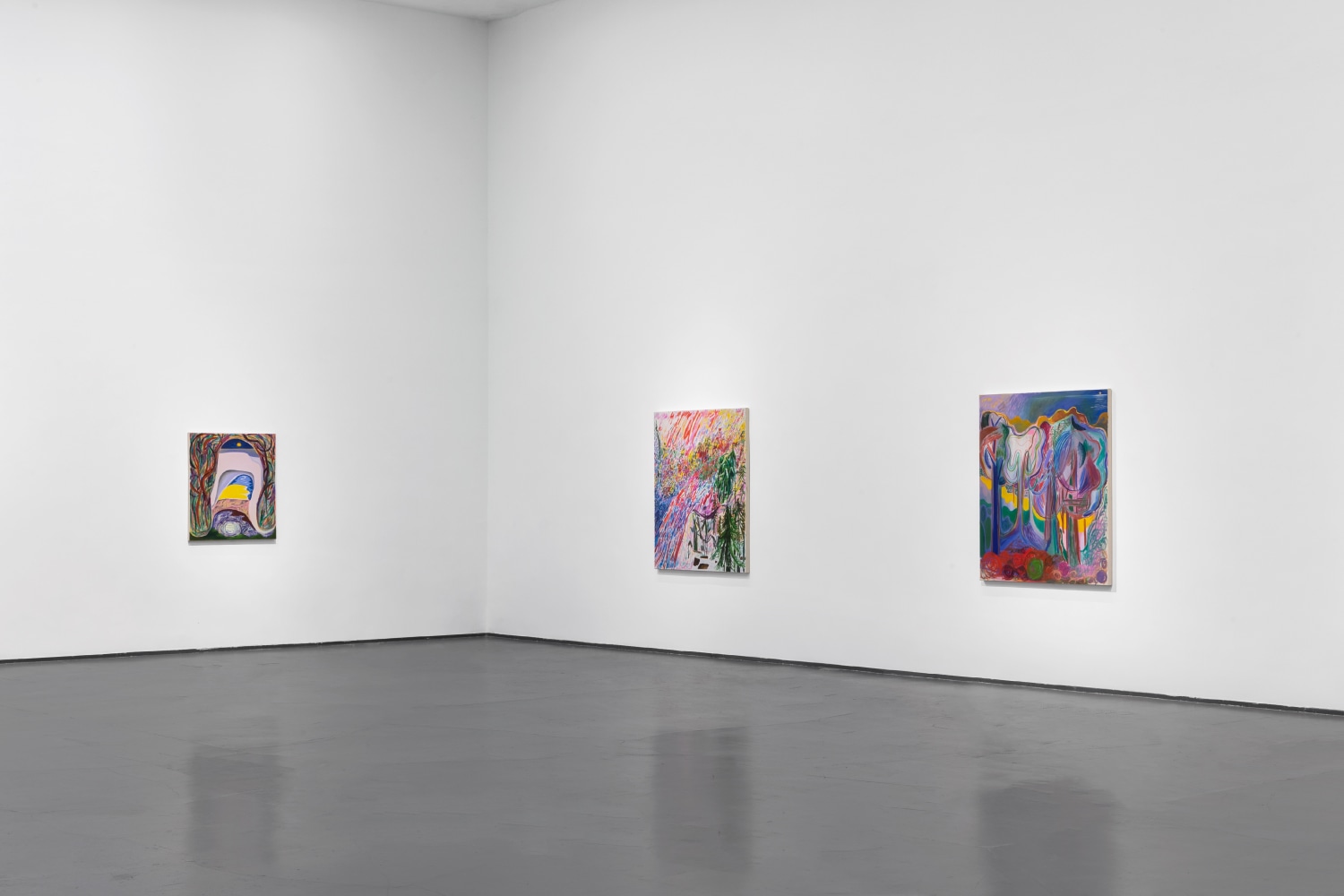 Installation view of Paintings by Shara Hughes