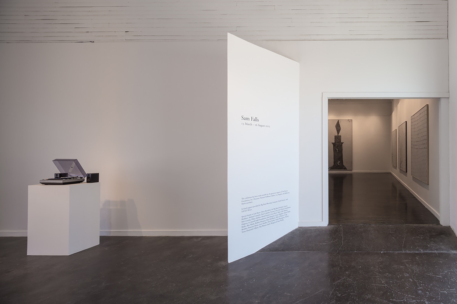 Installation view of works by Sam Falls