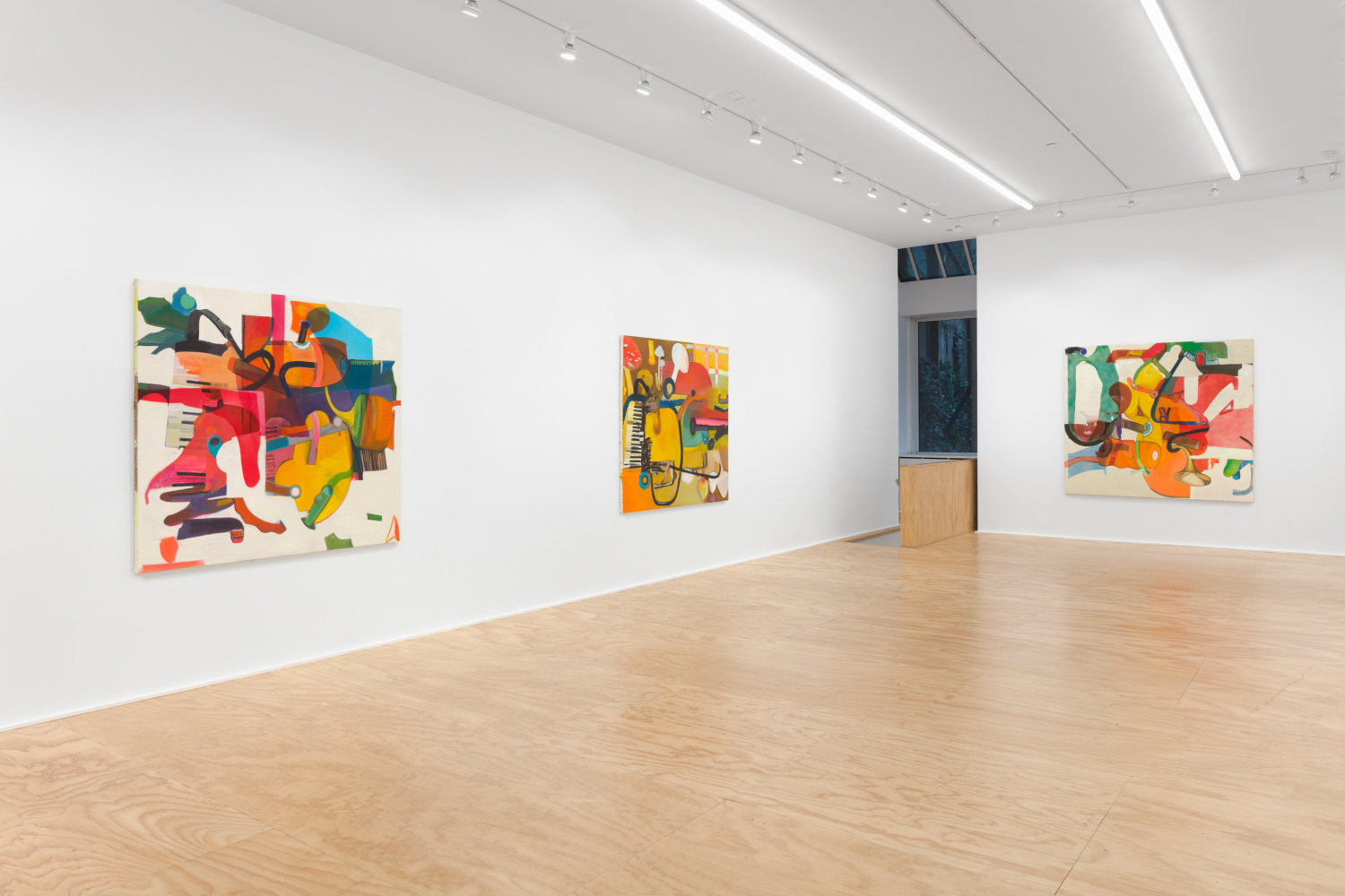 Installation view of Alex Hubbard paintings and film installation exhibition