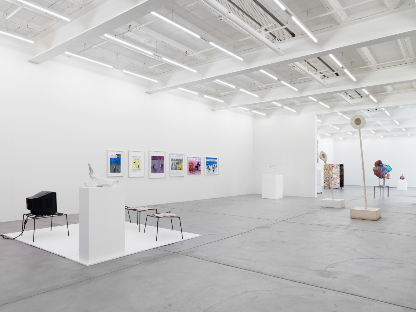 Installation view of Franz West sculptures and prints exhibition
