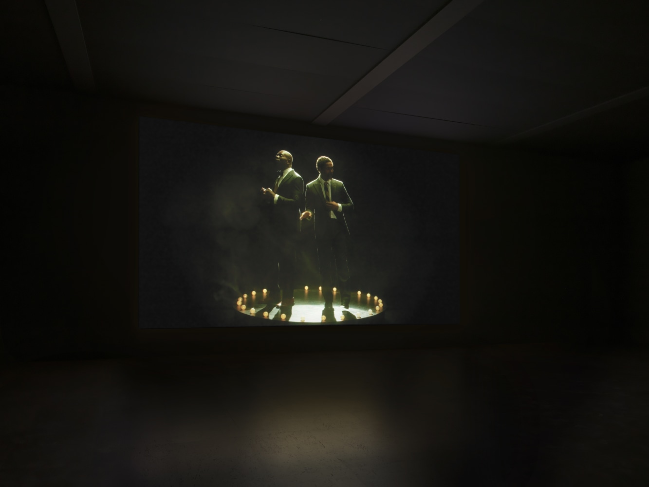 Installation view of Doug Aitken video and sculpture exhibition