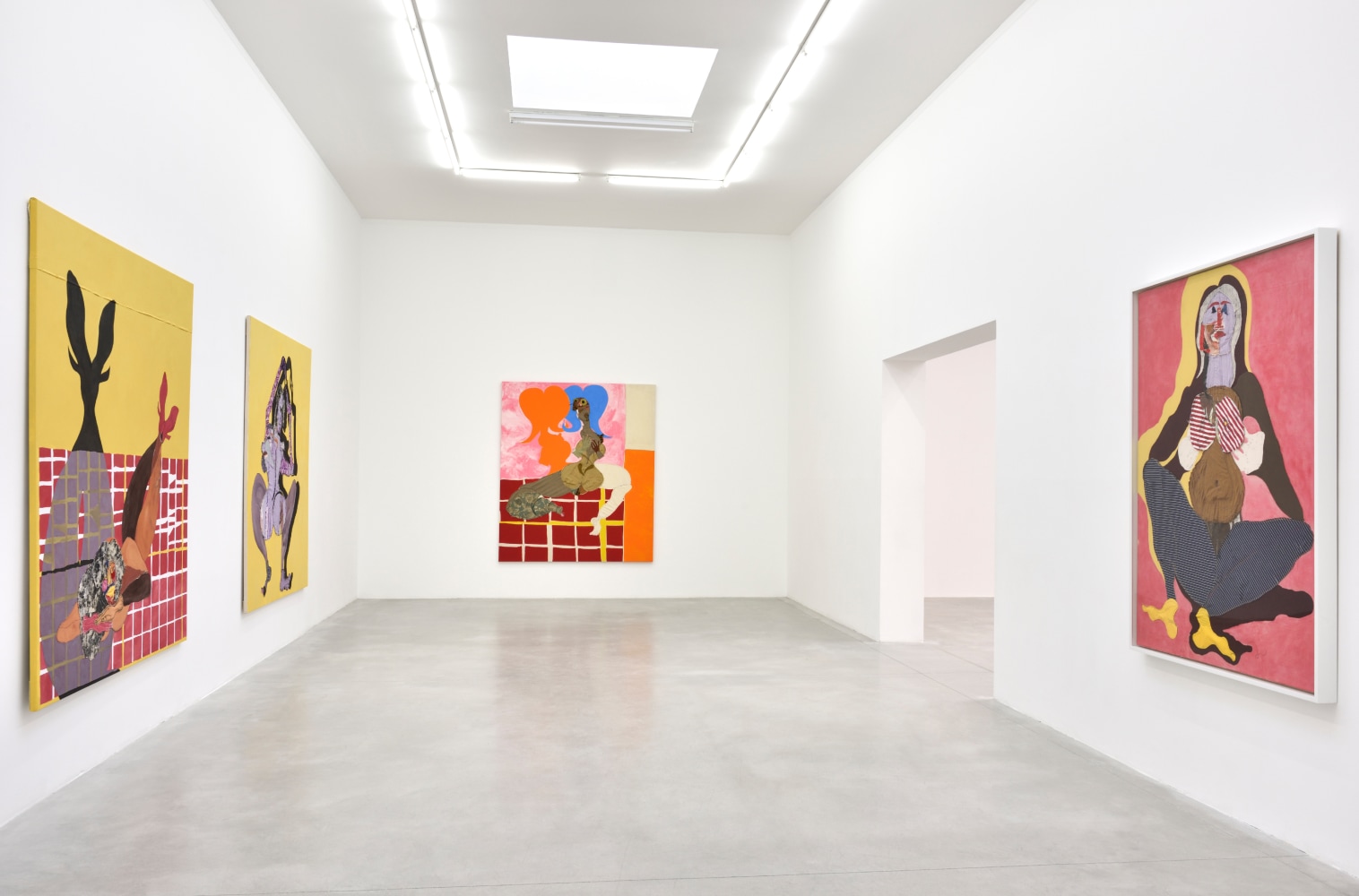Installation view of paintings by Tschabalala Self