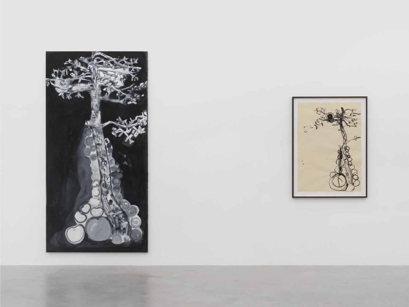 Installation view of Tobias Pils paintings and ink works on paper exhibition